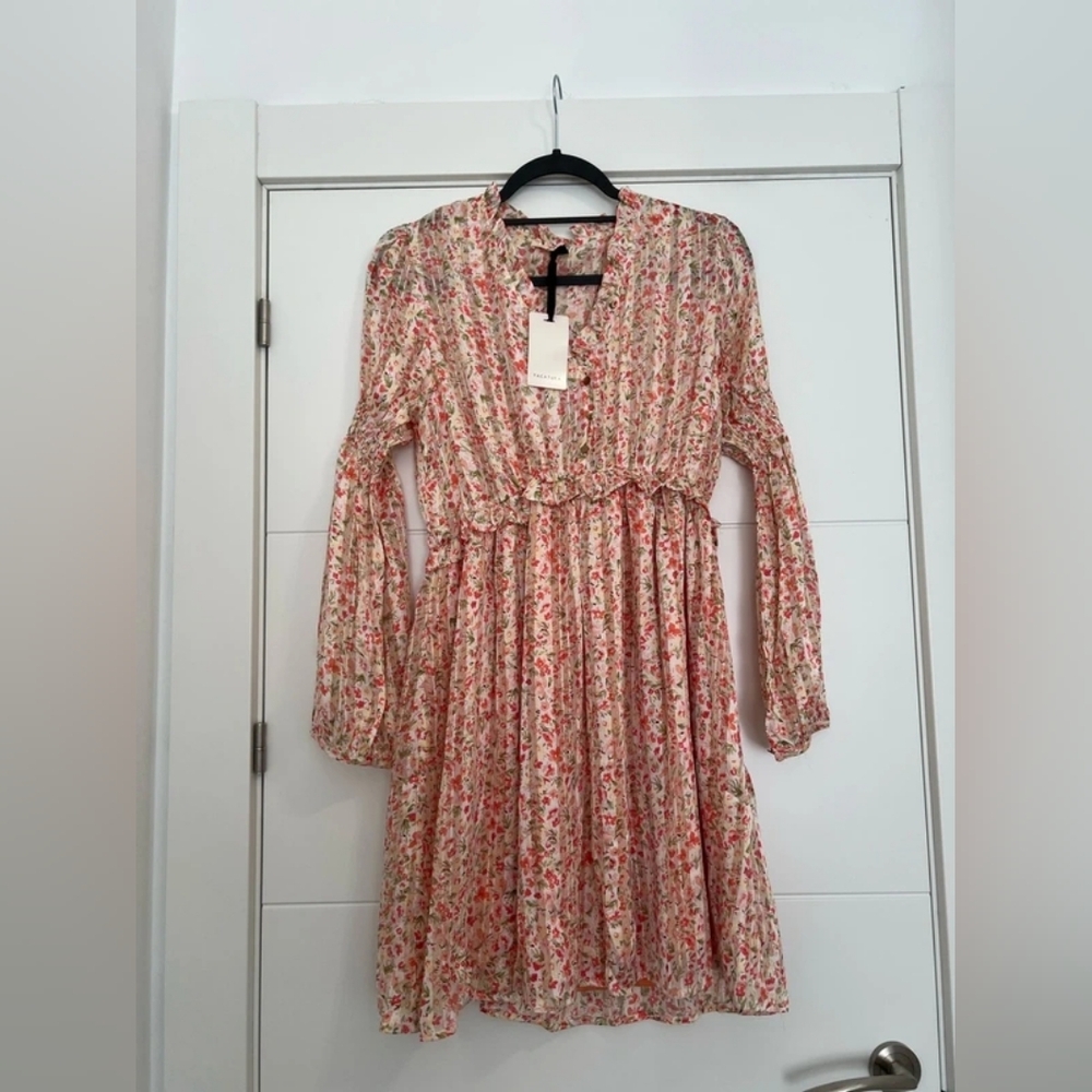 Tacataca Floral Ruffled Dress in Coral and Olive